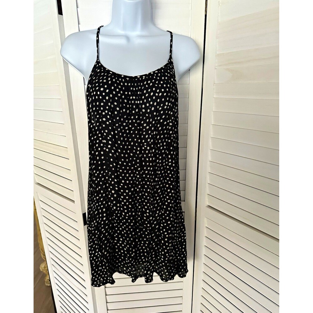 Black & White Polka Dot Slip Mini Dress Scoop Neck Strappy Back Sleeveless